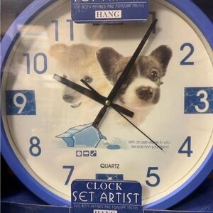 Blue and White Dog Clock